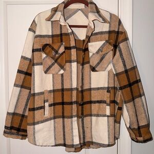 Cozy Plaid Shacket in Cream and Camel